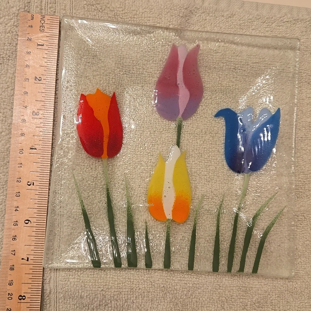 Tulip Garden Fusion Art Glass Dish